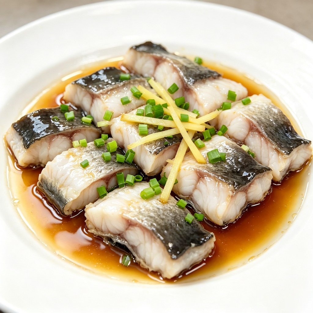 Steamed eel sections dressed with soy and spring onion